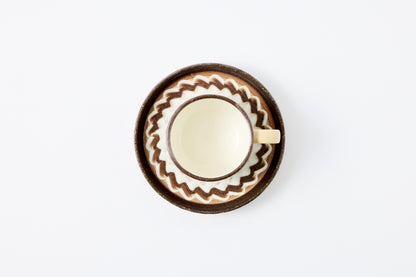 FD White Glaze Ripple Coffee Cup & Saucer Hasami Porcelain