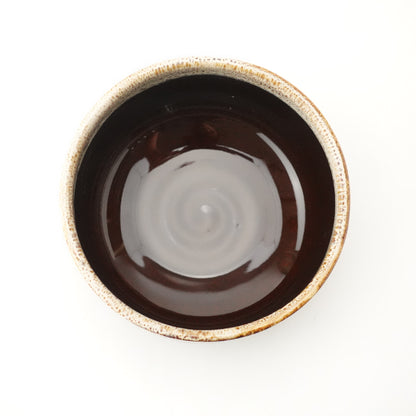 FD Amber Brown & White Karatsu Drip Nodate Matcha Bowl Hasami Porcelain