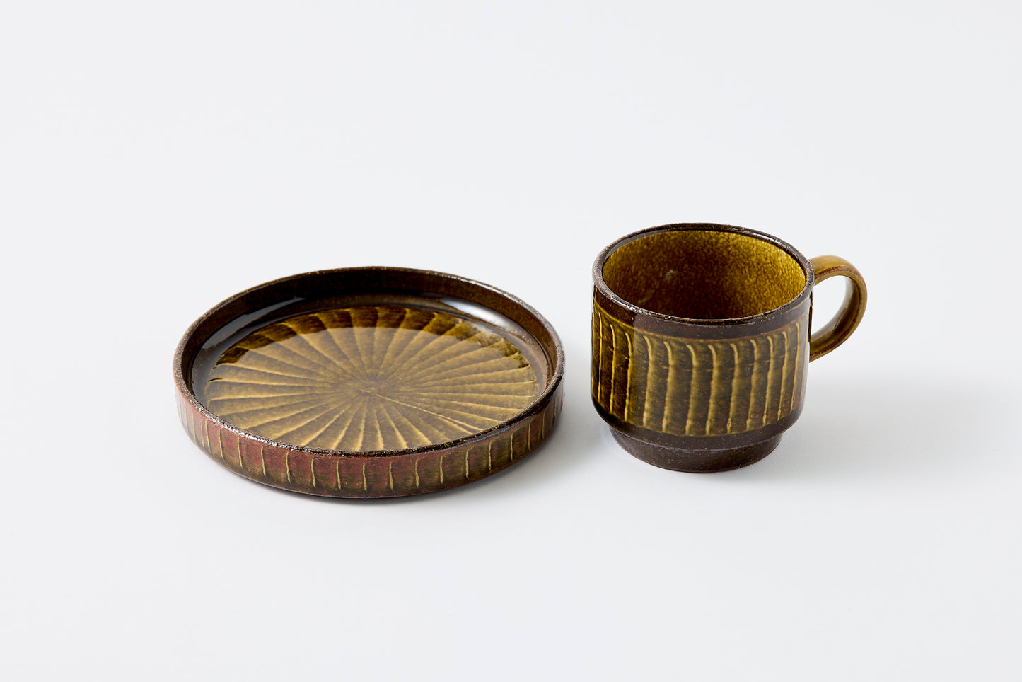 FD Amber Glaze Brush Stroke Coffee Cup & Saucer Hasami Porcelain
