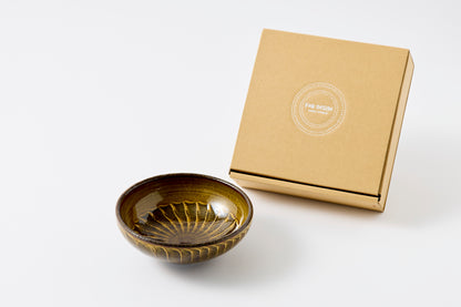 FD Amber Glaze Brush Stroke Round Flat Bowl Hasami Porcelain