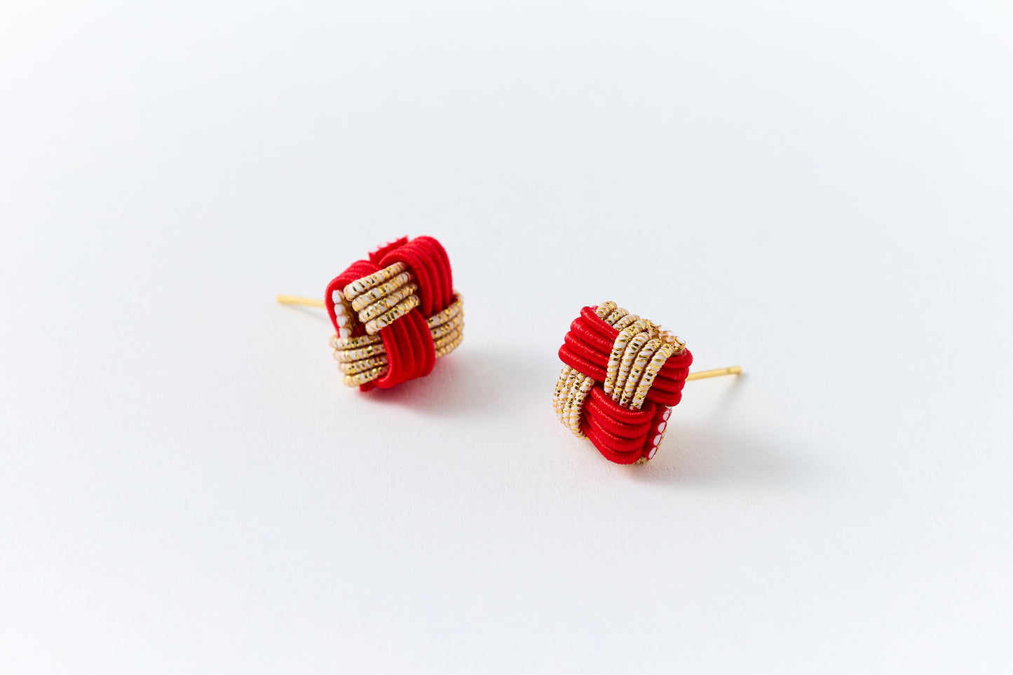 Ichimatsu | Pierced Earrings (Surgical Stainless Steel) - Red & Gold