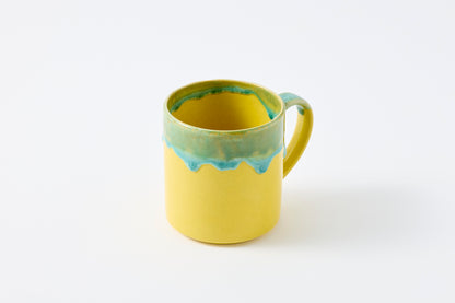 FD Green Rim Drip on Yellow Tall Mug Hasami Porcelain