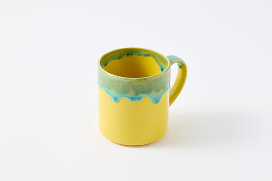 FD Green Rim Drip on Yellow Tall Mug Hasami Porcelain