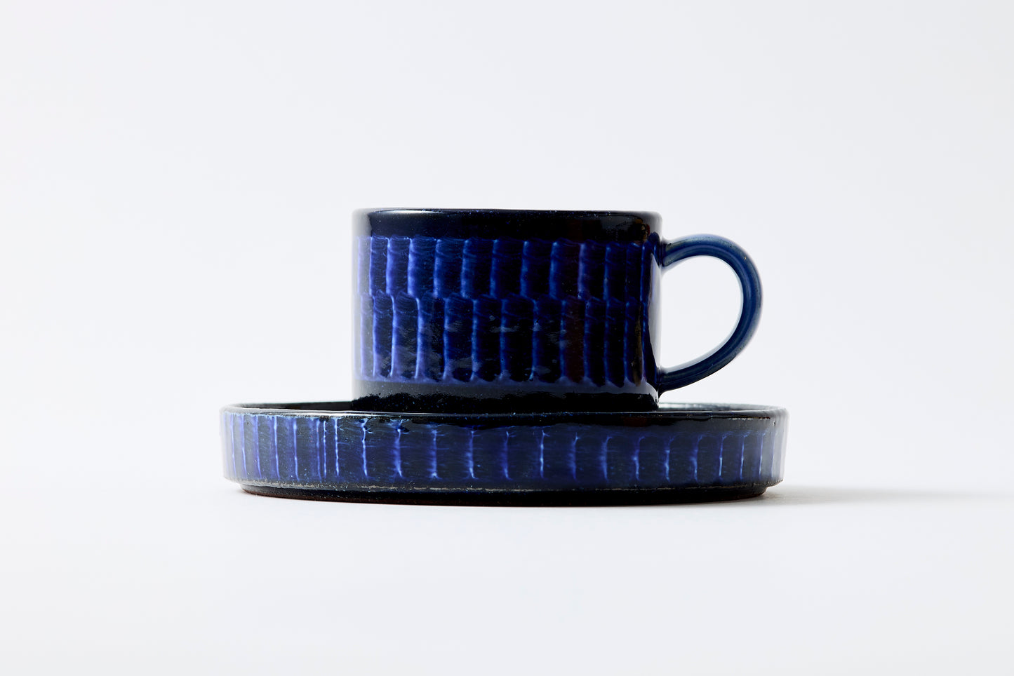 FD Blue Glaze Brush Stroke Coffee Cup & Saucer Hasami Porcelain