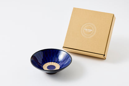 FD Blue Glaze Brush Stroke Mehagi 5.5-inch Flat Bowl Hasami Porcelain