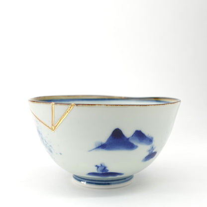 Gold Line Kosome Landscape Rice Bowl Imari Porcelain