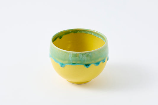 Green Rim Drip on Yellow Round Bowl Matcha Bowl Hasami Porcelain