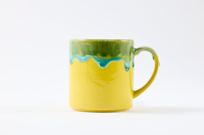 FD Green Rim Drip on Yellow Tall Mug Hasami Porcelain