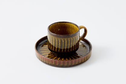 FD Amber Glaze Brush Stroke Coffee Cup & Saucer Hasami Porcelain