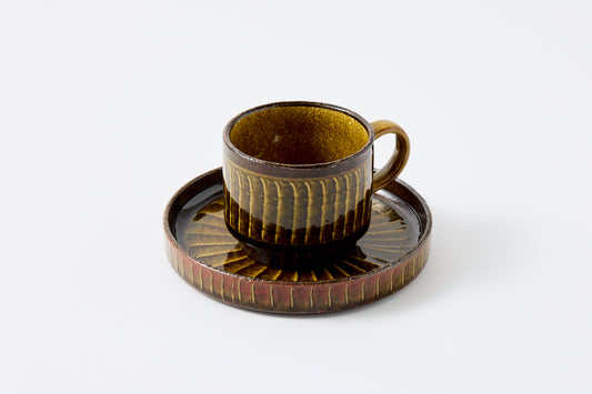 FD Amber Glaze Brush Stroke Coffee Cup & Saucer Hasami Porcelain