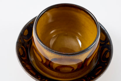 FD Circle Motif Amber Glaze Sencha Teacup & Saucer Hasami Porcelain