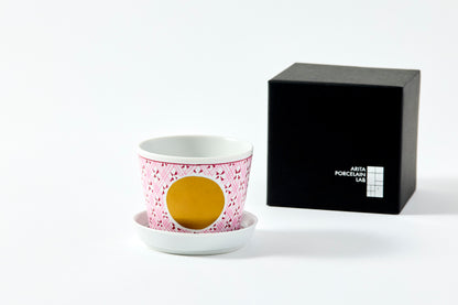 Soba Choko & Condiment Plate Set - JA Checkered Circle Pattern Wine Red