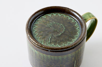 FD Green Glaze Bold Double Brush Stroke Lidded Mug Hasami Porcelain