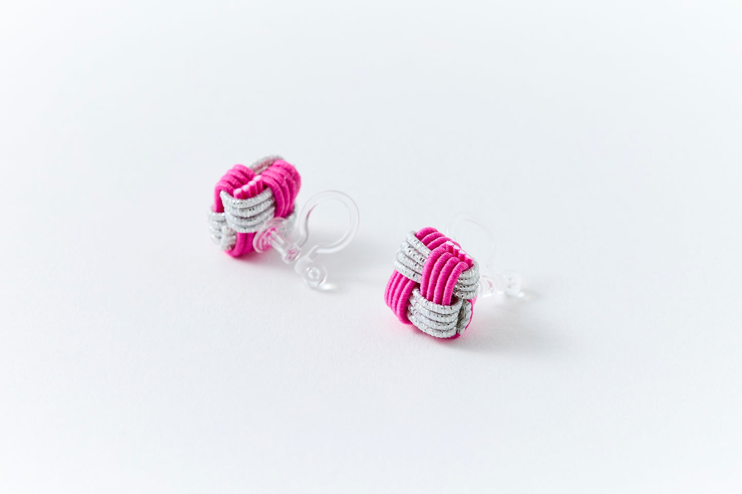 Ichimatsu | Non-Pierced Earrings (Resin) - Rhododendron & Silver