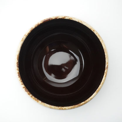 White Karatsu Flow Brown Glaze Round Bowl Hasami Porcelain