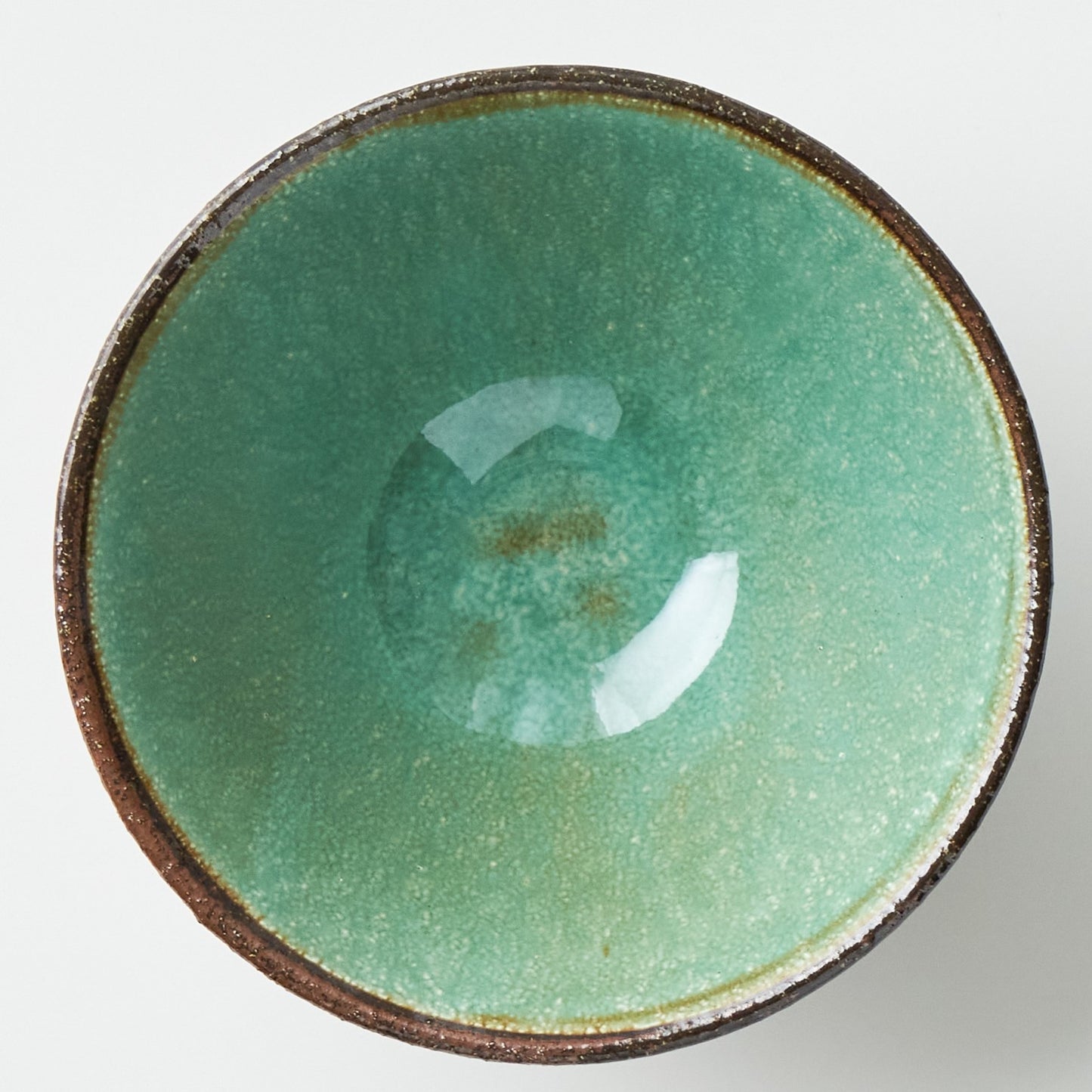 FD Green Glaze Bold Double Brush Stroke Rice Bowl Hasami Porcelain