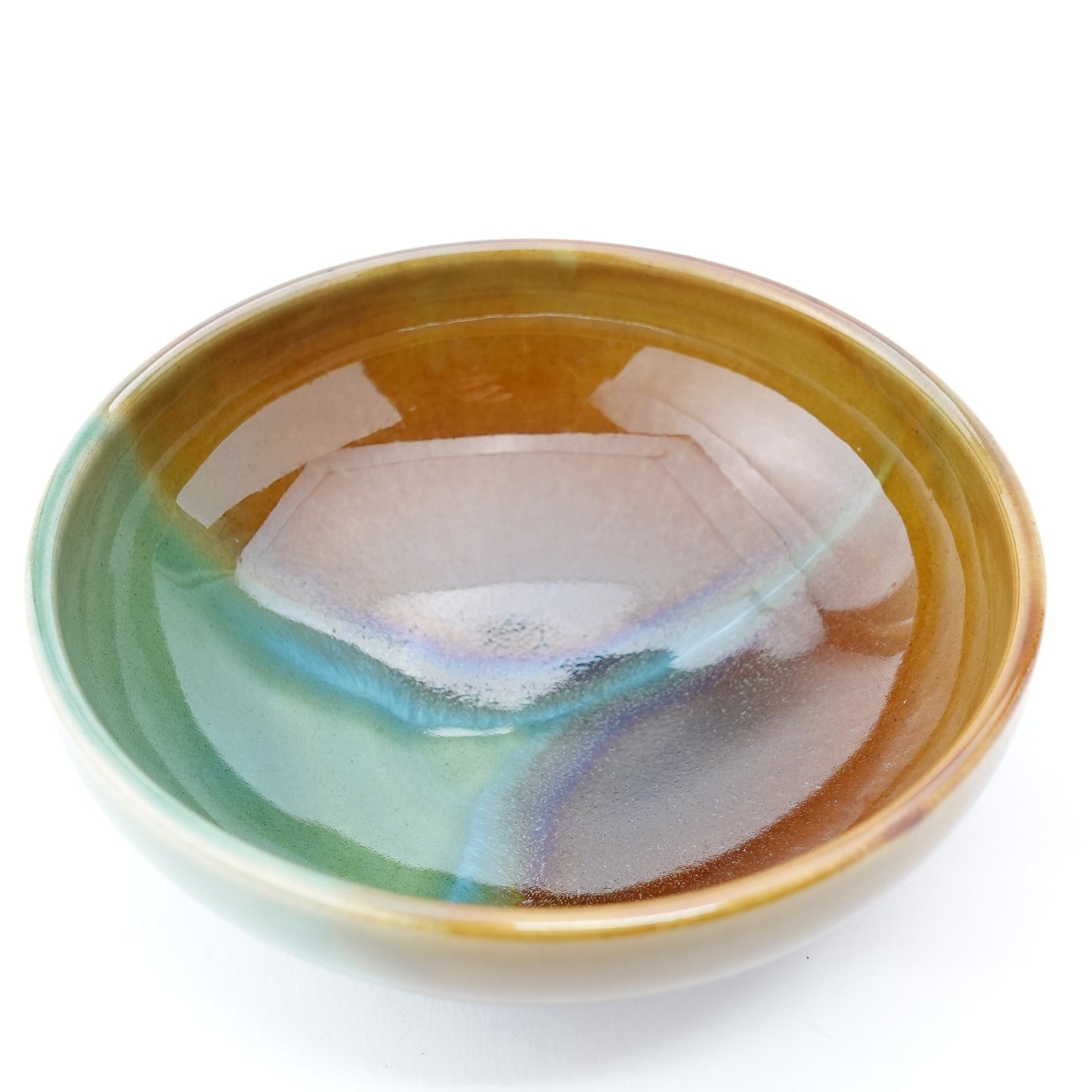 FD Amber Oribe Split Glaze Round Flat Bowl Hasami Porcelain