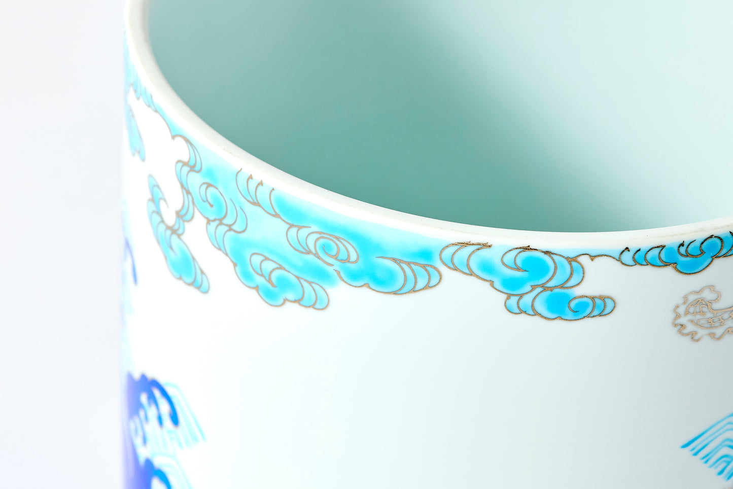 Cold Sake Cooler in Wooden Box - Seigaiha Dragon Design