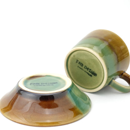 Oribe and Amber Split Glaze Cup & Saucer Hasami Porcelain