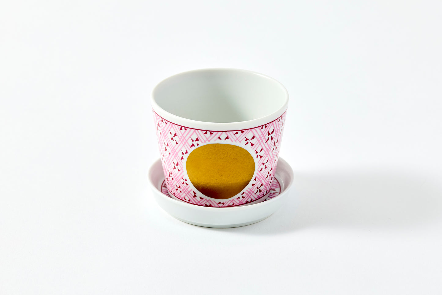 Soba Choko & Condiment Plate Set - JA Checkered Circle Pattern Wine Red