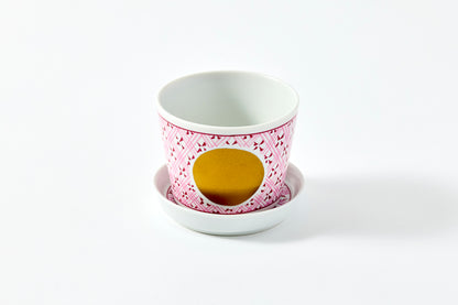 Soba Choko & Condiment Plate Set - JA Checkered Circle Pattern Wine Red