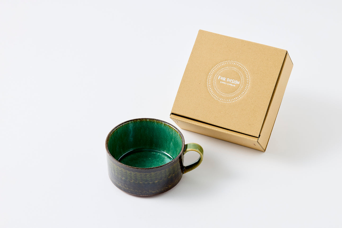 FD Green Glaze Bold Double Brush Stroke Soup Mug Hasami Porcelain