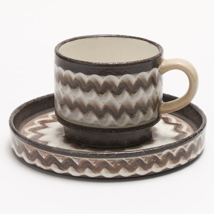 FD White Glaze Ripple Coffee Cup & Saucer Hasami Porcelain