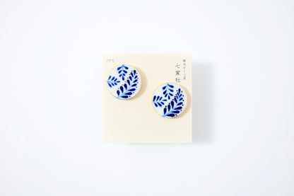 Hand-Painted Round Tile Fern Earrings