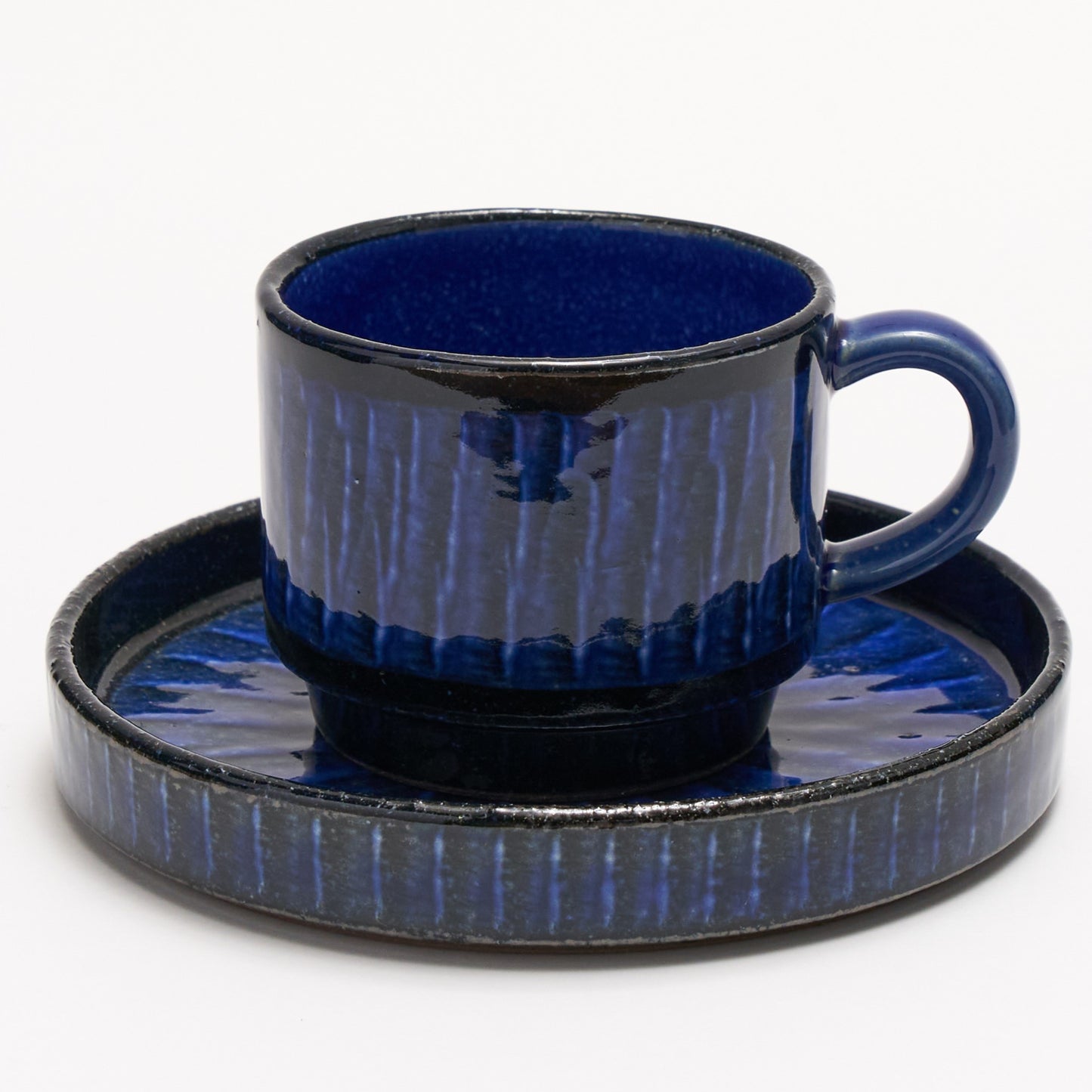 FD Blue Glaze Brush Stroke Coffee Cup & Saucer Hasami Porcelain