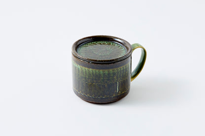 FD Green Glaze Bold Double Brush Stroke Lidded Mug Hasami Porcelain