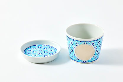 Soba Cup & Condiment Plate Set - Grid Circle Pattern