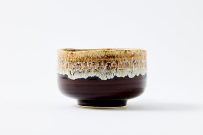 FD Amber Brown & White Karatsu Drip Nodate Matcha Bowl Hasami Porcelain