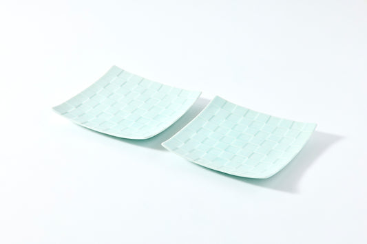 Set of 2 Ichimatsu Square Plates (S) - Blue White Porcelain