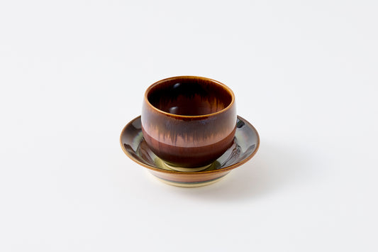 FD Rust Rim and Amber Glaze Sencha Teacup & Saucer Hasami Porcelain