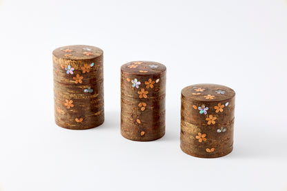 Tea Canister Full Cherry Bark Frosted (Flat) – Shell-Inlaid Scattered Petals