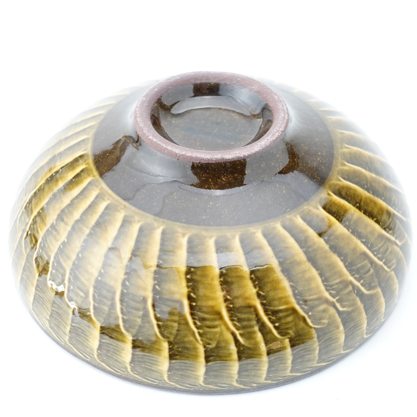 FD Amber Glaze Brush Stroke Round Flat Bowl Hasami Porcelain