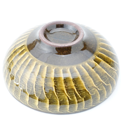 FD Amber Glaze Brush Stroke Round Flat Bowl Hasami Porcelain