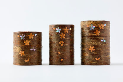 Tea Canister Full Cherry Bark Frosted (Flat) – Shell-Inlaid Scattered Petals
