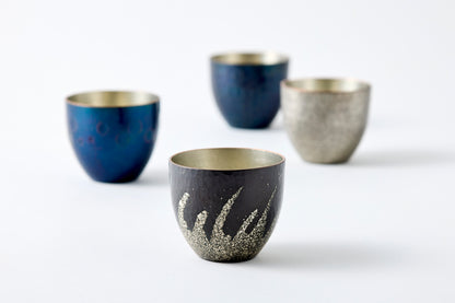 Sake Cup – Polished Tin / Splashing Waves
