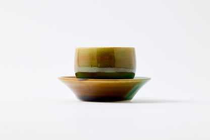 FD Amber Oribe Split Glaze Sencha Teacup & Saucer Hasami Porcelain