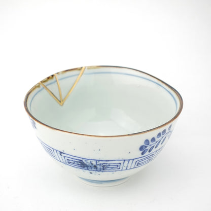 Gold Line Kosome Bush Clover Rice Bowl Imari Porcelain