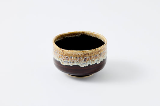 FD Amber Brown & White Karatsu Drip Nodate Matcha Bowl Hasami Porcelain