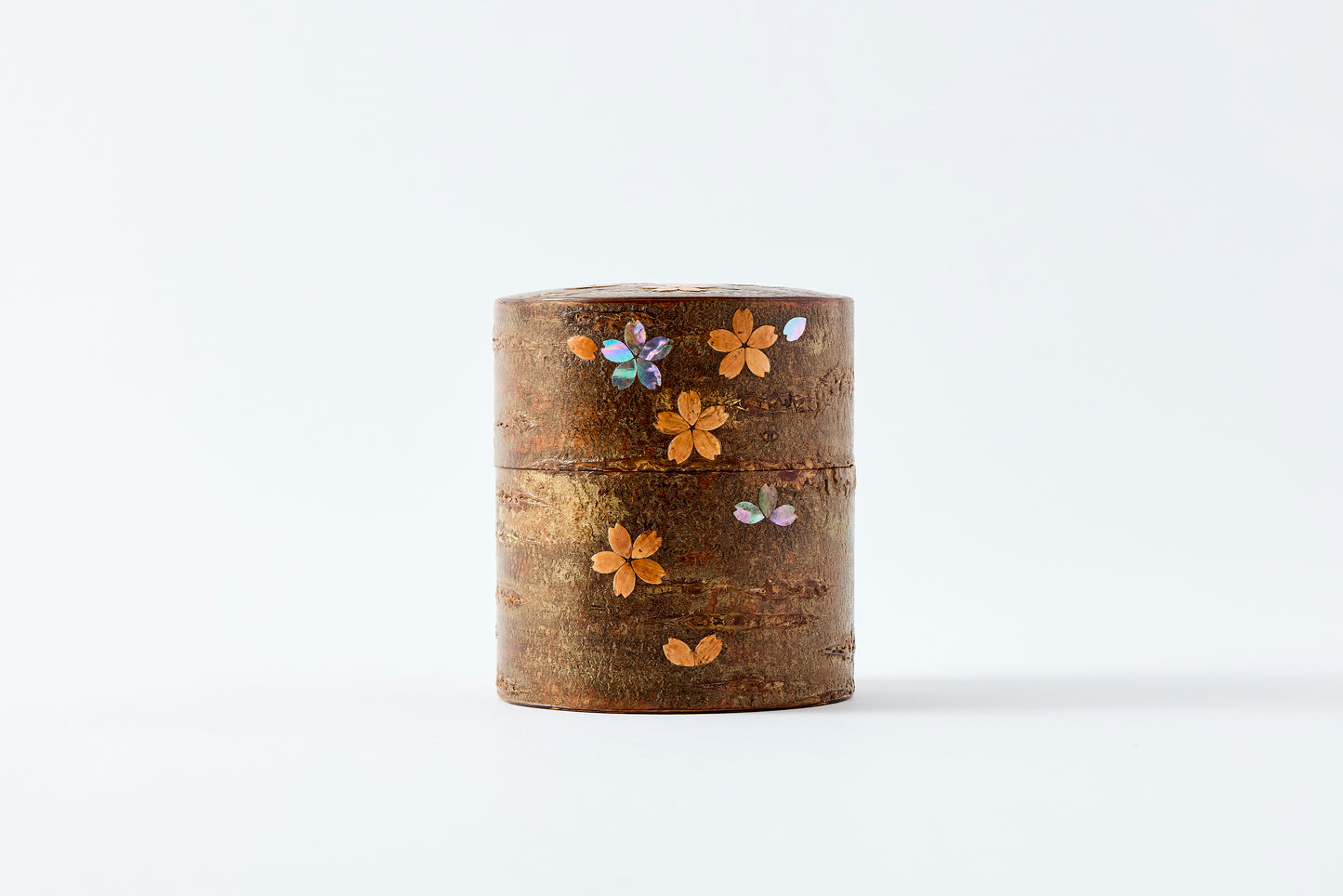 Tea Canister Full Cherry Bark Frosted (Flat) – Shell-Inlaid Scattered Petals