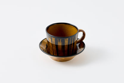 Striped Amber Glaze Cup & Saucer Hasami Porcelain