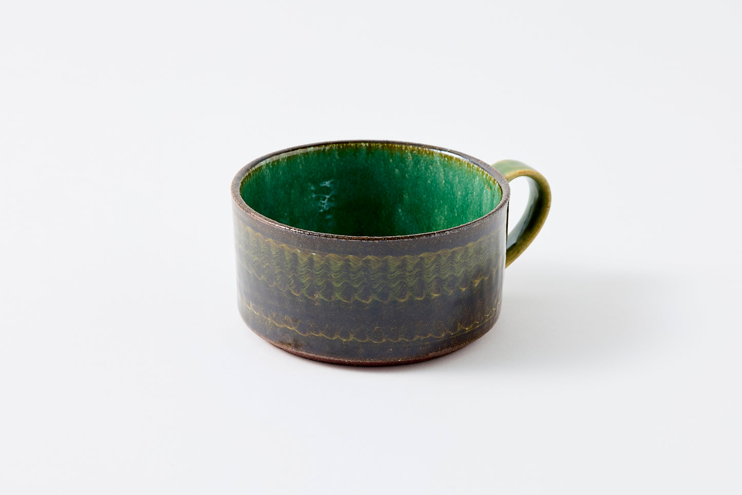 FD Green Glaze Bold Double Brush Stroke Soup Mug Hasami Porcelain