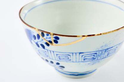 Gold Line Kosome Bush Clover Rice Bowl Imari Porcelain