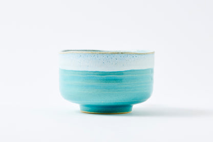 FD Blue Glaze and White Karatsu Drip Nodate Matcha Bowl Hasami Porcelain