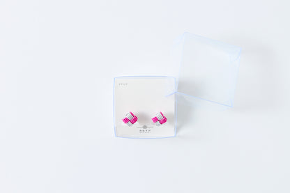Ichimatsu | Non-Pierced Earrings (Resin) - Rhododendron & Silver