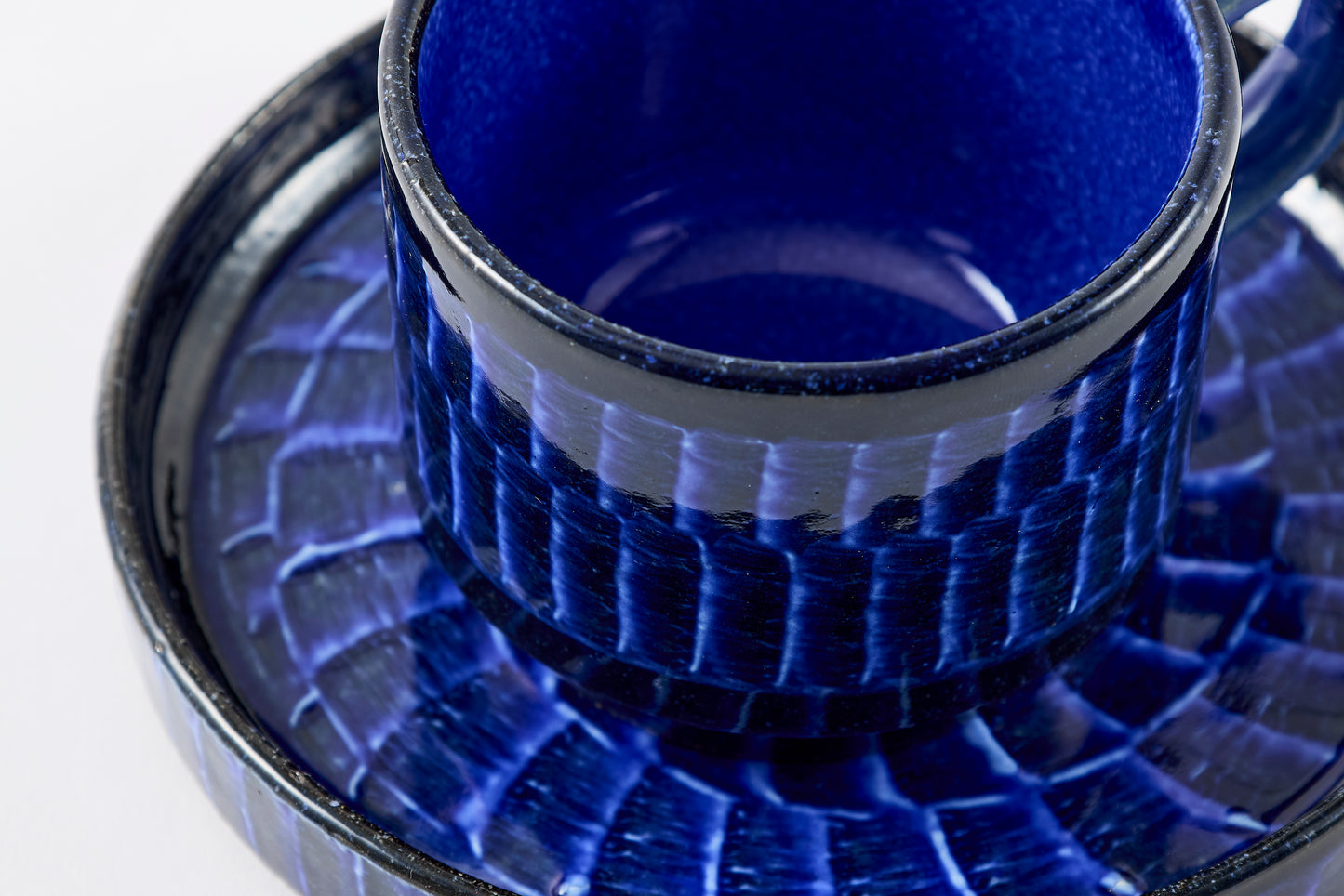 FD Blue Glaze Brush Stroke Coffee Cup & Saucer Hasami Porcelain