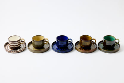 FD Blue Glaze Brush Stroke Coffee Cup & Saucer Hasami Porcelain